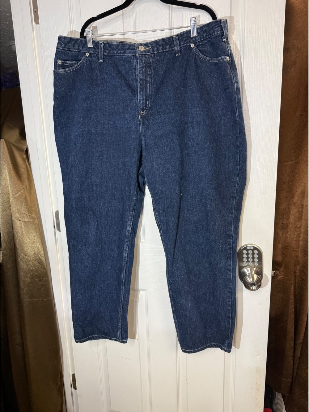 Lands End Womens 20W Straight Leg Jeans Dark Wash High Rise Cotton Denim Pants